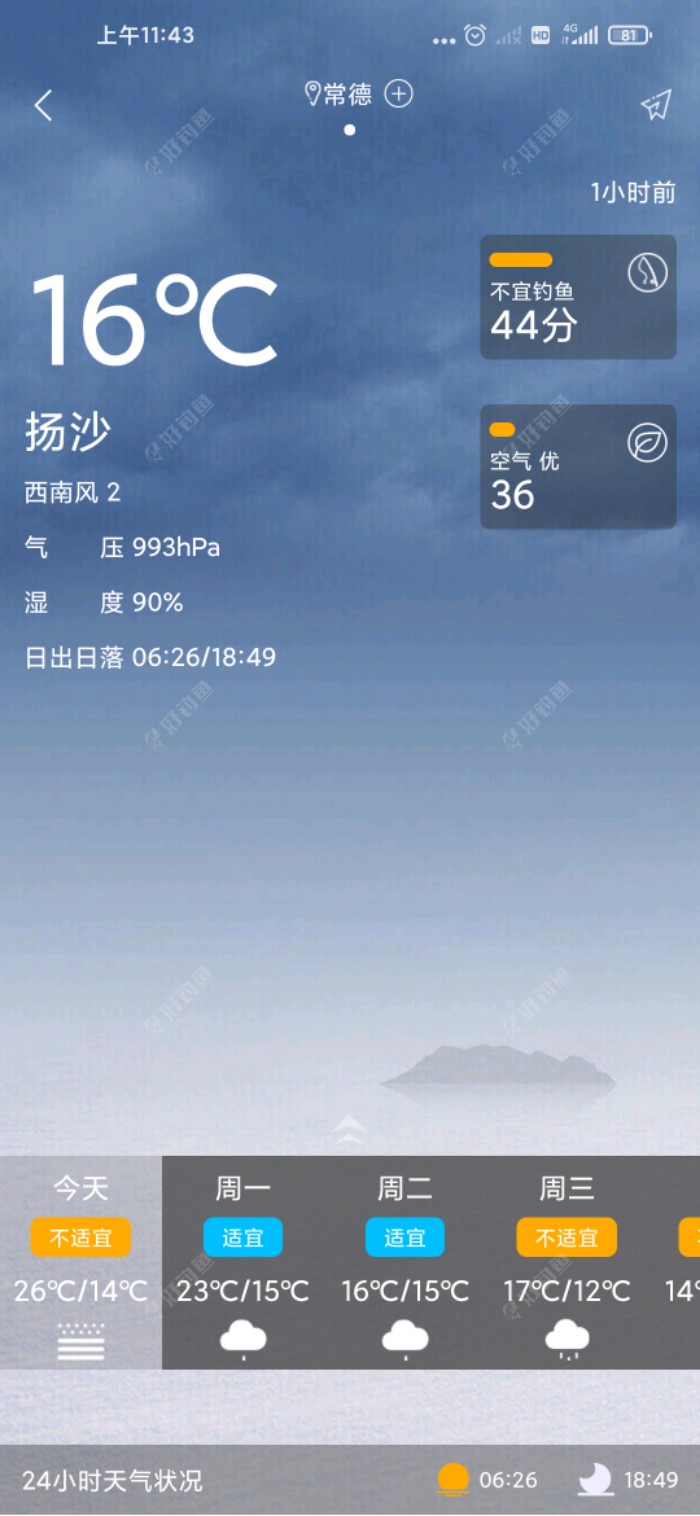 14-26，气压993，还是有点热。